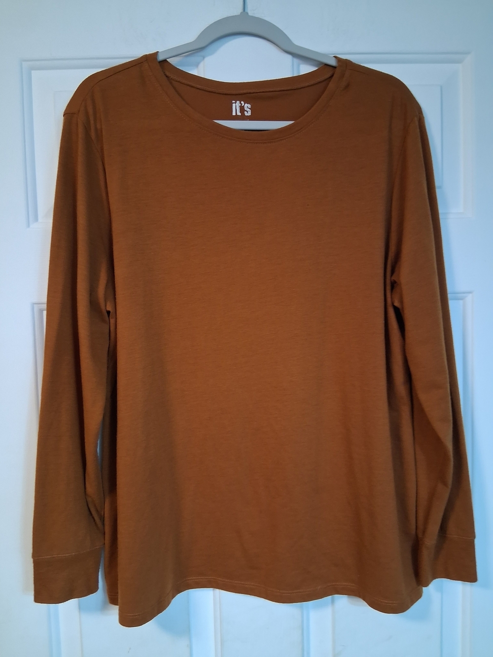 It’s Fashion Long Sleeve Shirt Classic Crew Neck Tee Rust Brown Top Large